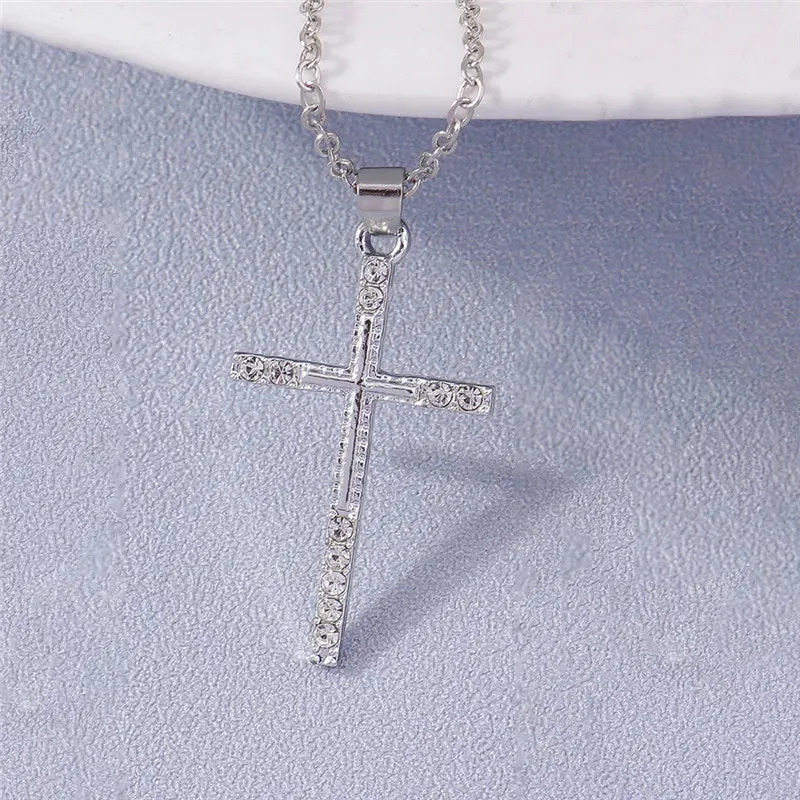 Fashion Cross Necklace for Women Men Gold Silver Color Dazzling Crystal Jesus Crucifix Necklace Christian Jewelry Wholesale