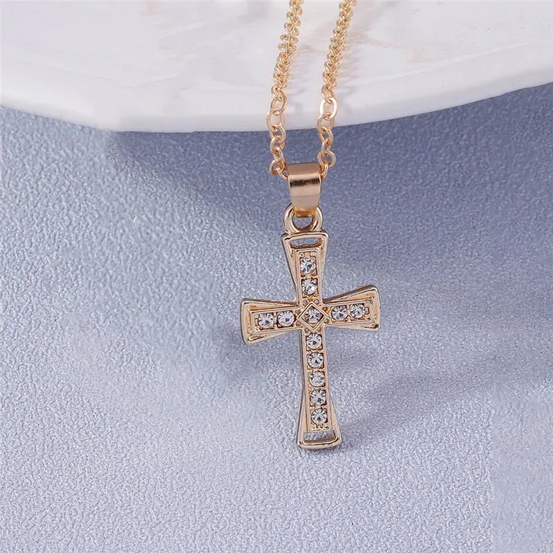 Fashion Cross Necklace for Women Men Gold Silver Color Dazzling Crystal Jesus Crucifix Necklace Christian Jewelry Wholesale