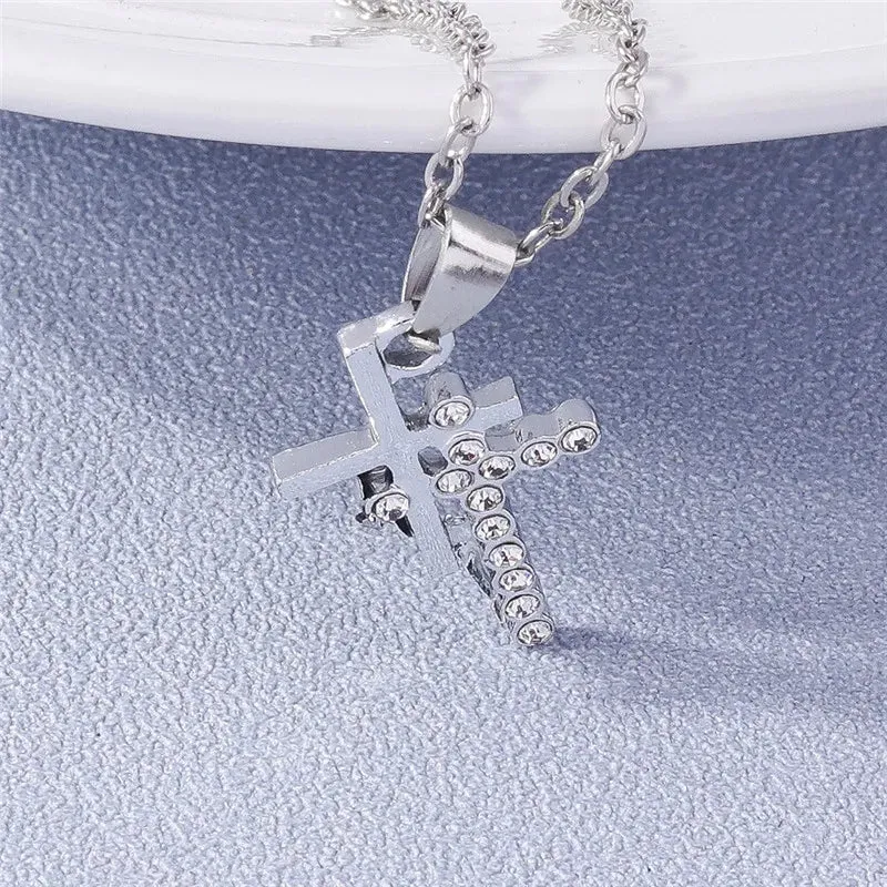 Fashion Cross Necklace for Women Men Gold Silver Color Dazzling Crystal Jesus Crucifix Necklace Christian Jewelry Wholesale