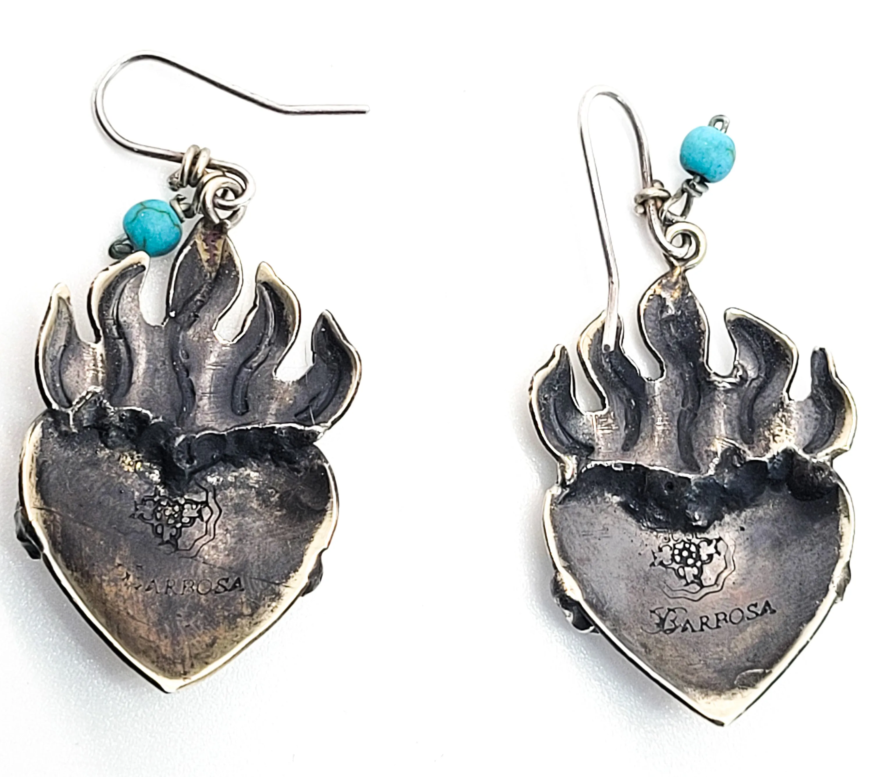 Felipe Barbosa signed Sacred Heart turquoise large silver earrings