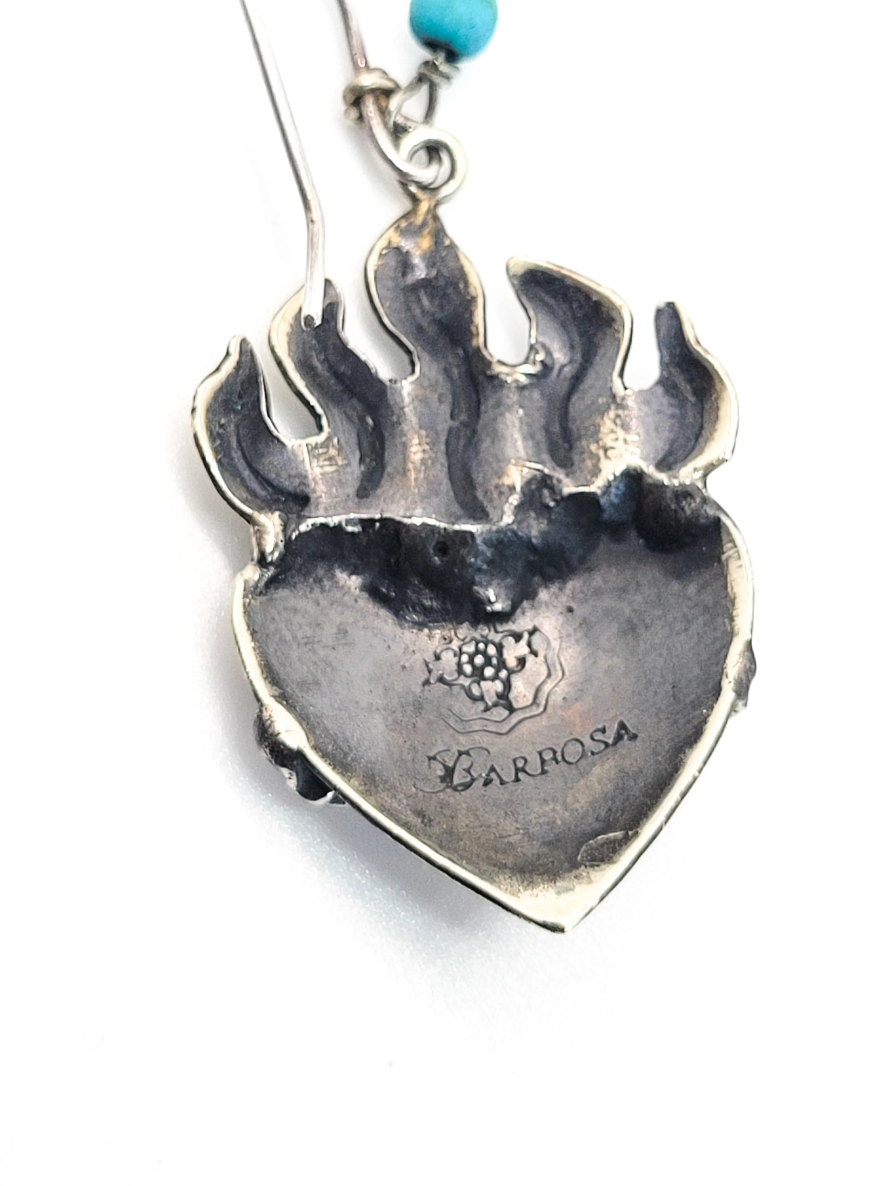 Felipe Barbosa signed Sacred Heart turquoise large silver earrings