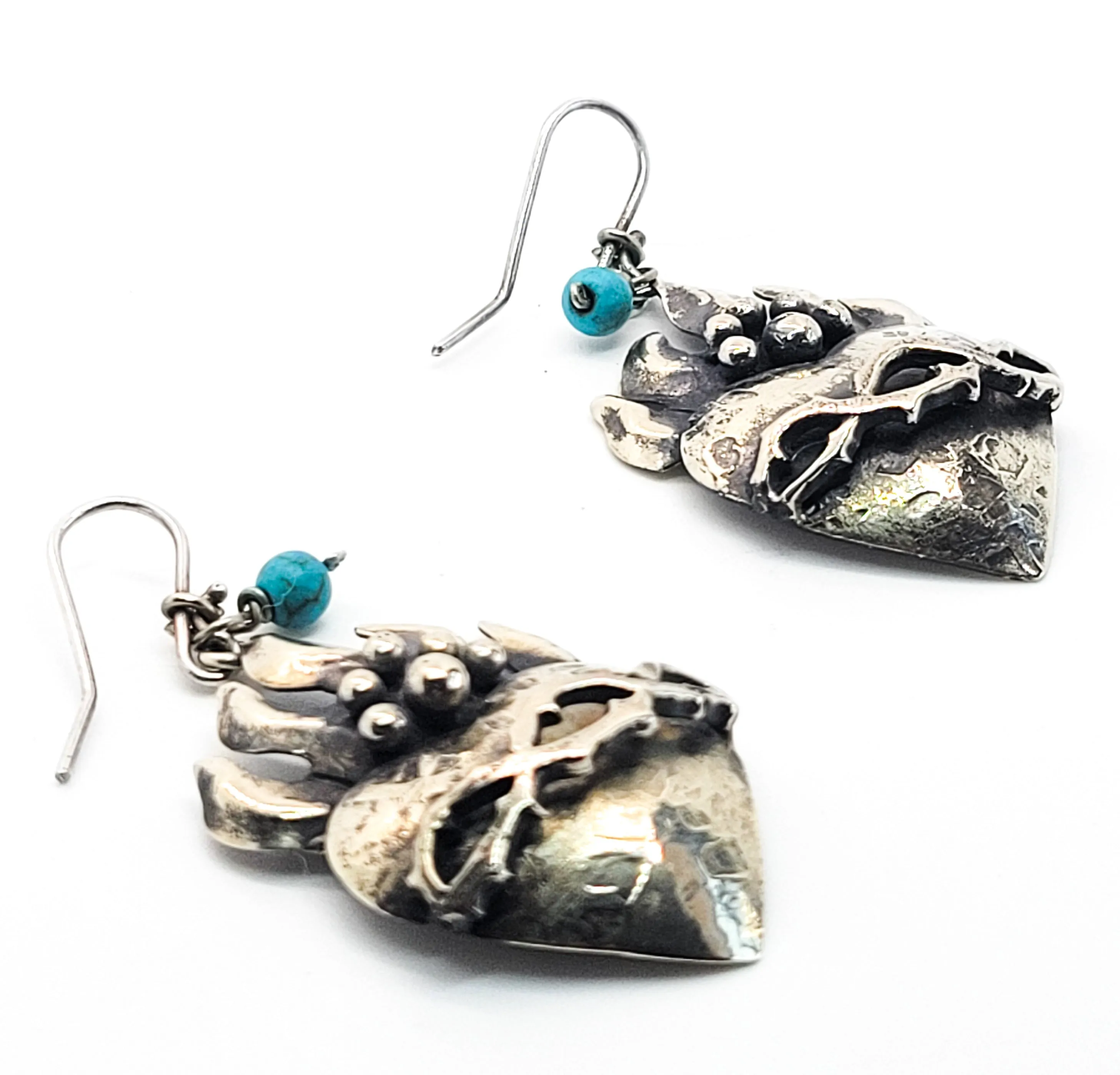 Felipe Barbosa signed Sacred Heart turquoise large silver earrings