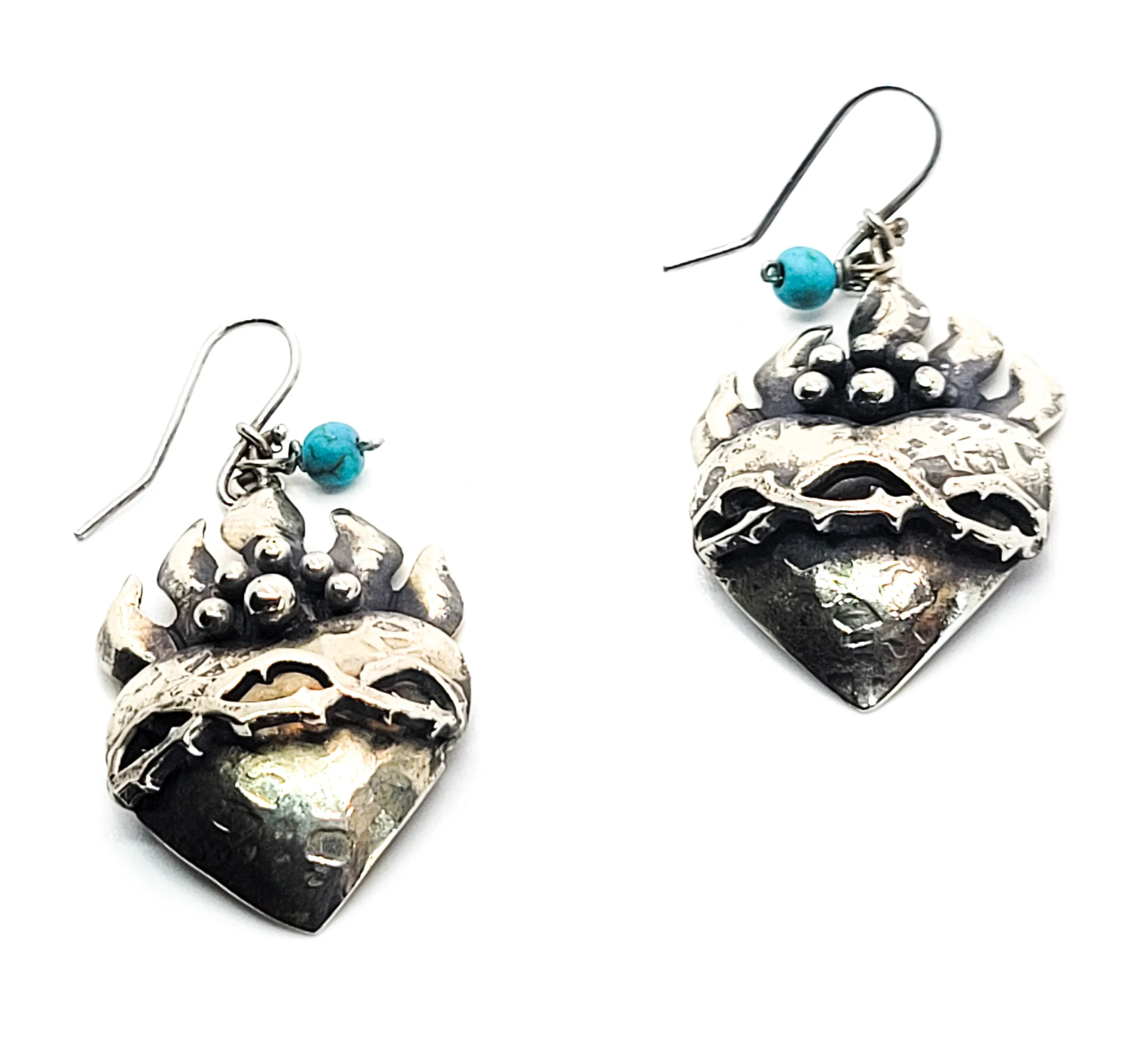 Felipe Barbosa signed Sacred Heart turquoise large silver earrings