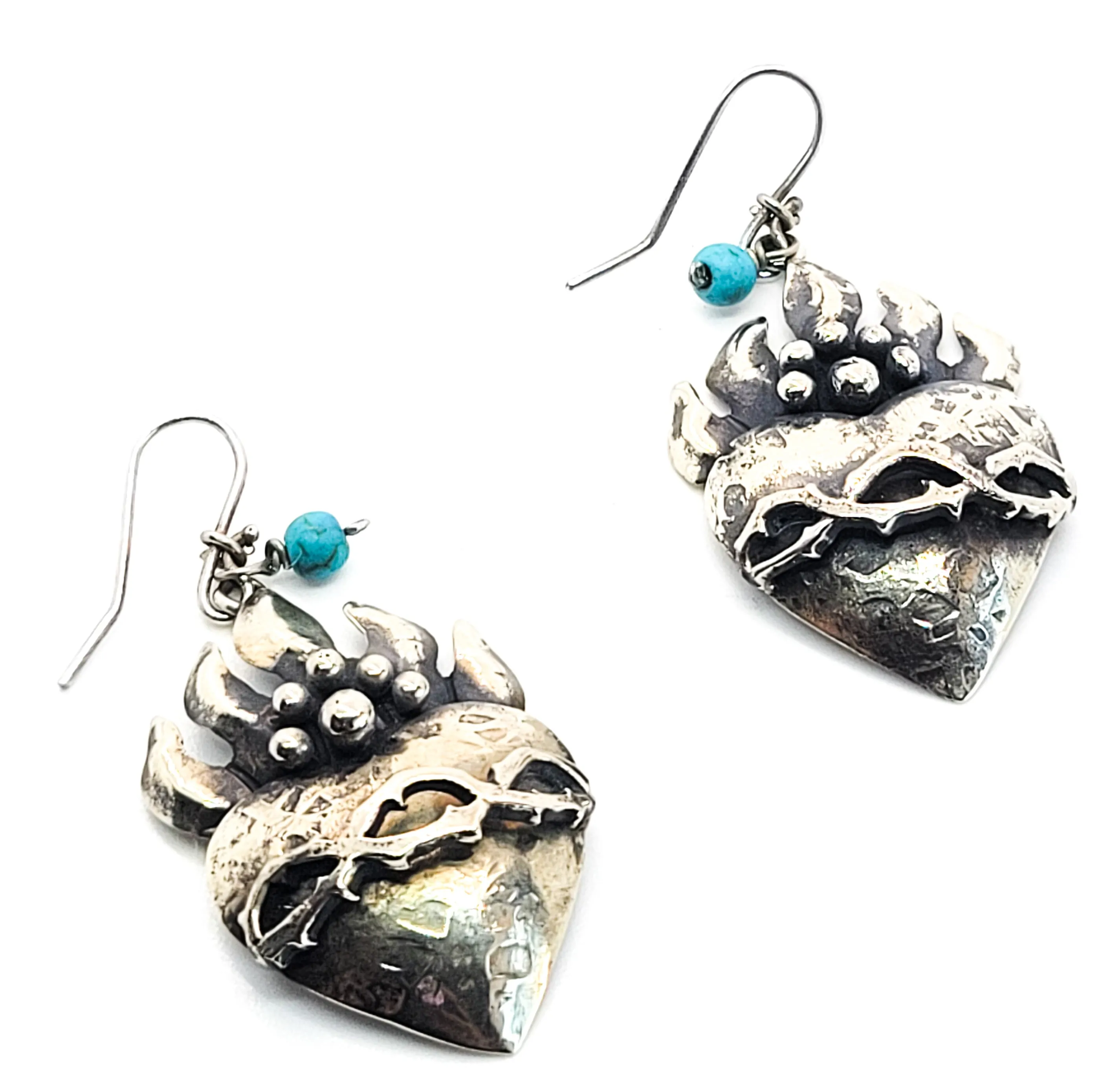 Felipe Barbosa signed Sacred Heart turquoise large silver earrings