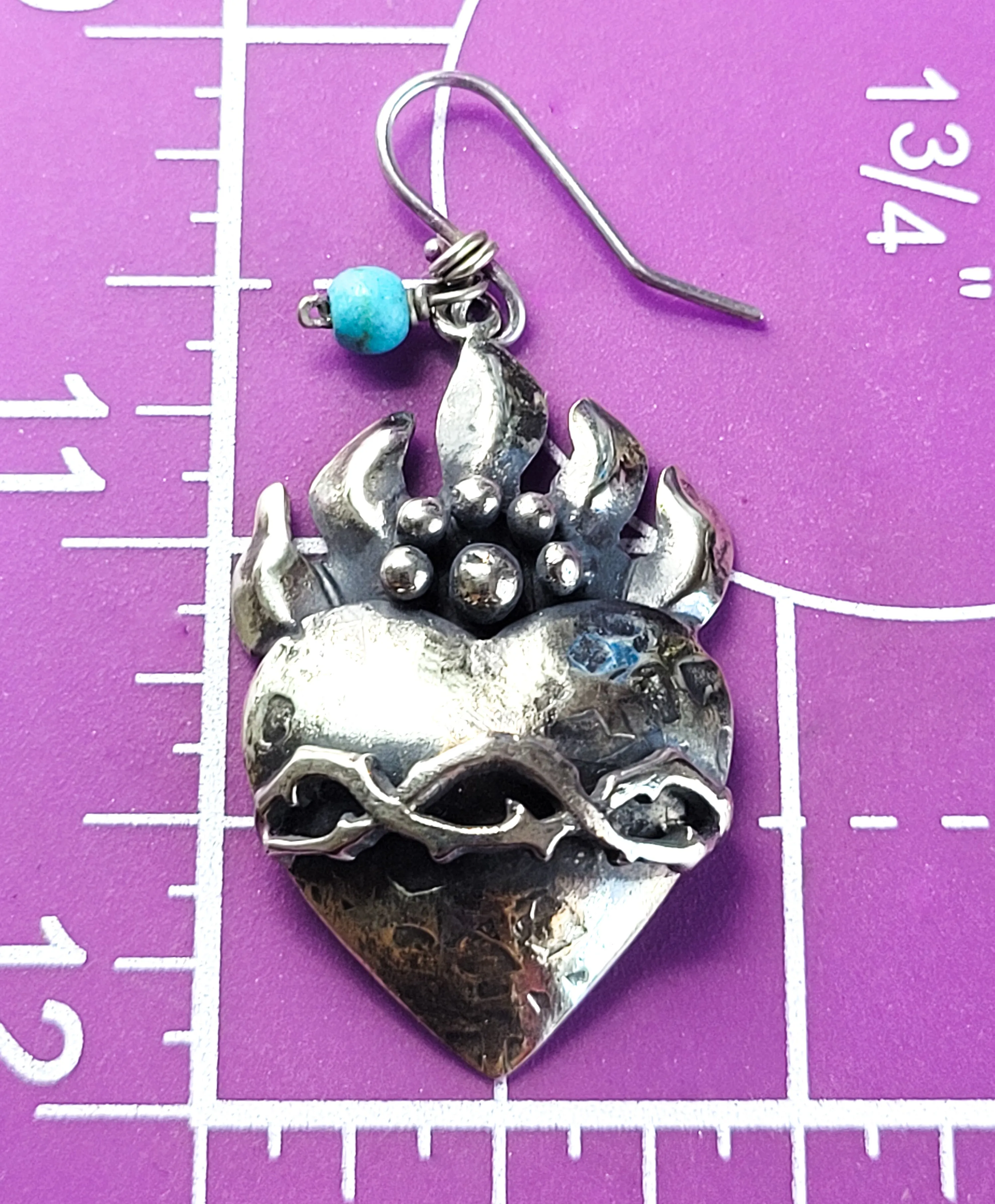 Felipe Barbosa signed Sacred Heart turquoise large silver earrings