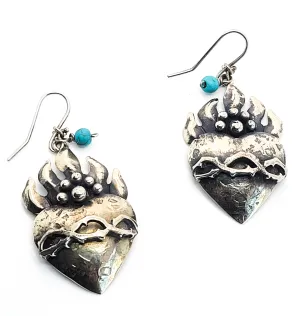 Felipe Barbosa signed Sacred Heart turquoise large silver earrings