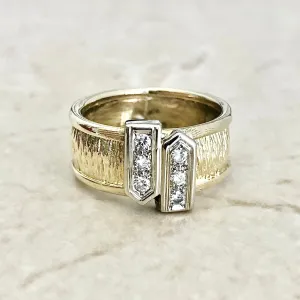 Fine Vintage 18 Karat Two-Tone Gold Diamond Band Ring