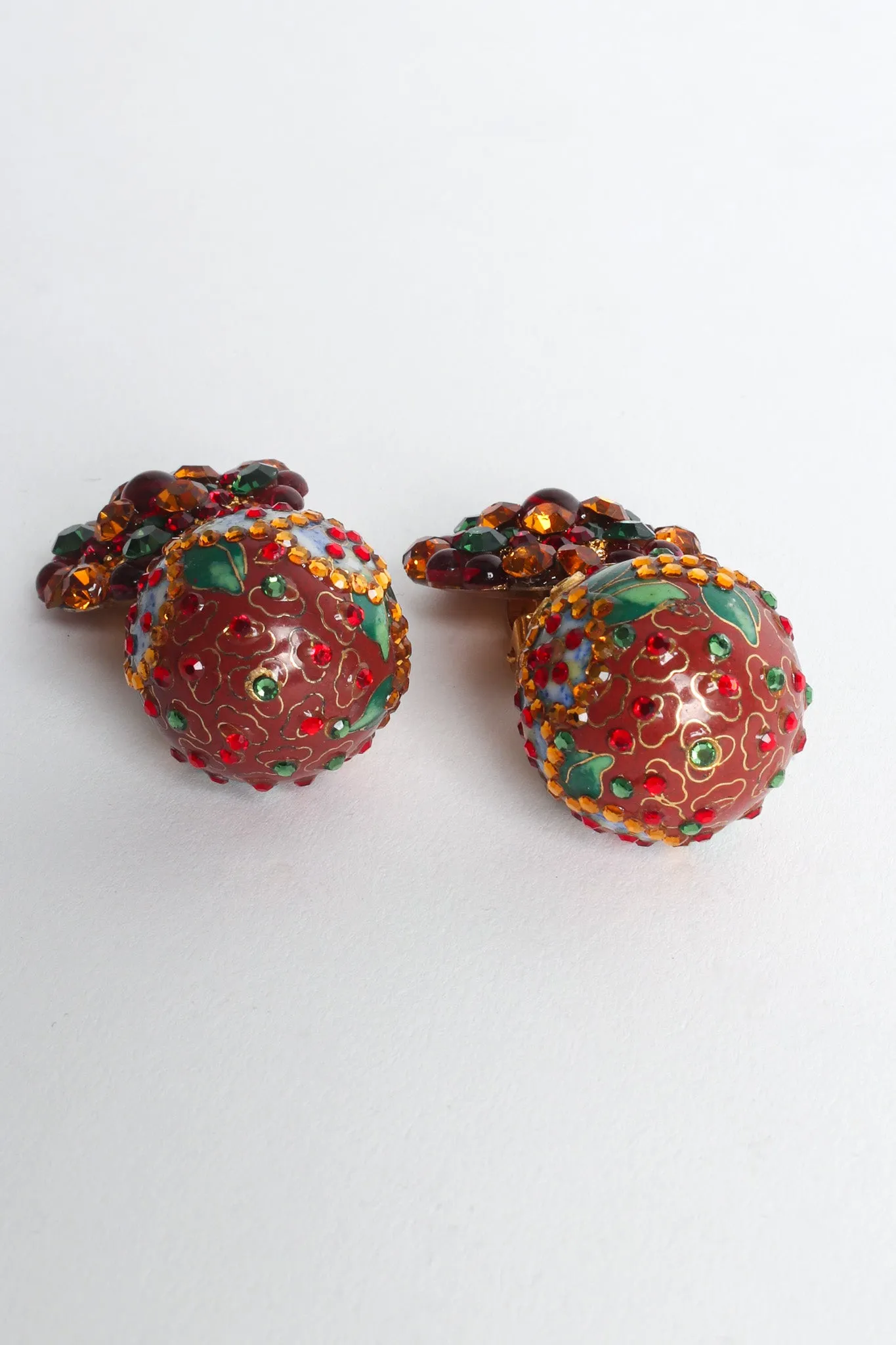 Floral Cloisonné Rhinestone Earrings
