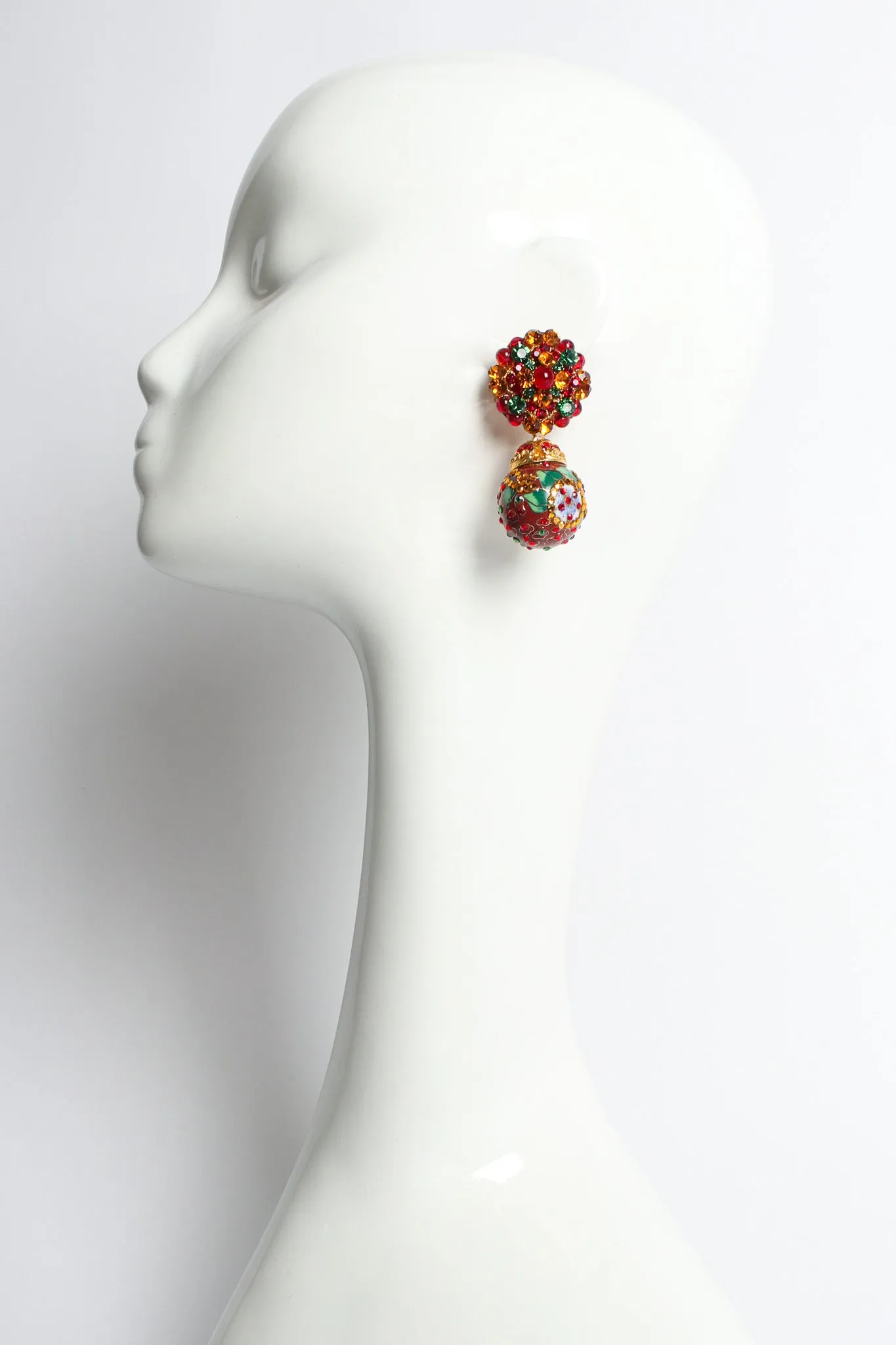 Floral Cloisonné Rhinestone Earrings