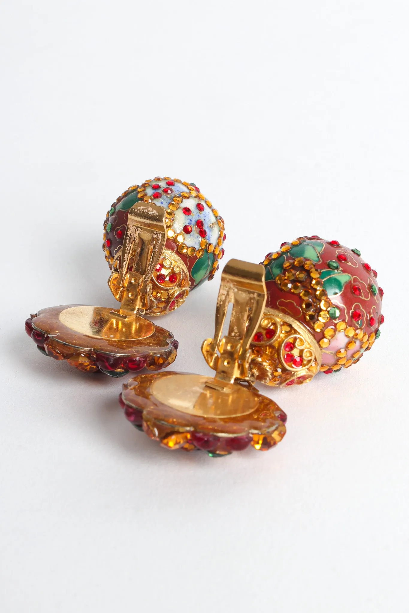 Floral Cloisonné Rhinestone Earrings