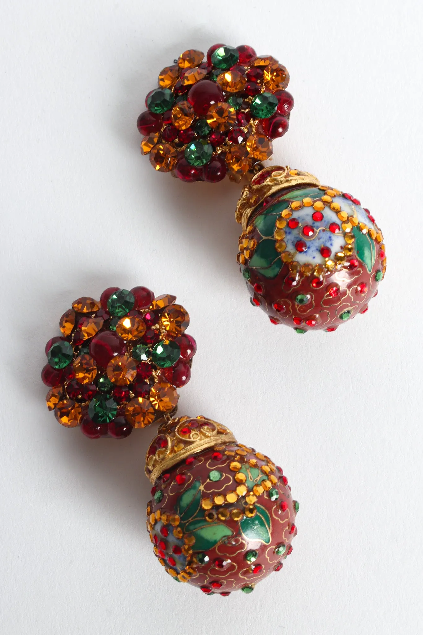 Floral Cloisonné Rhinestone Earrings