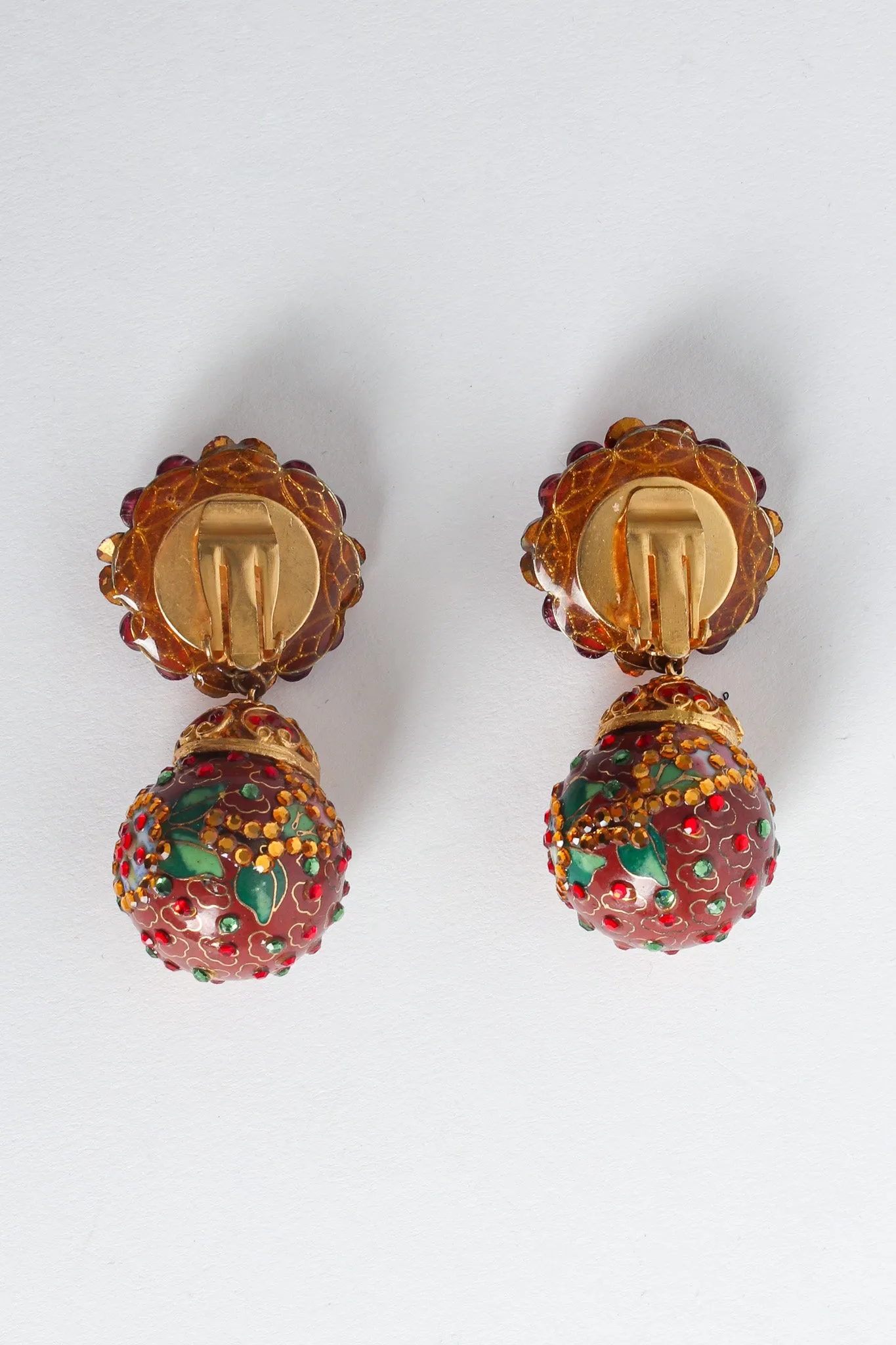 Floral Cloisonné Rhinestone Earrings