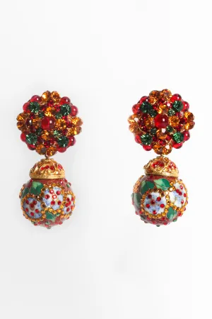 Floral Cloisonné Rhinestone Earrings