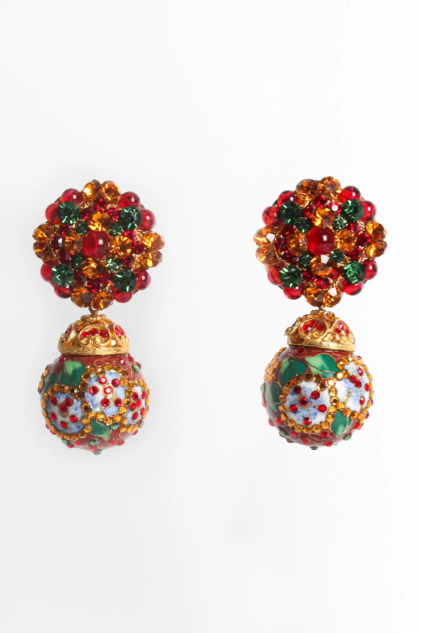 Floral Cloisonné Rhinestone Earrings
