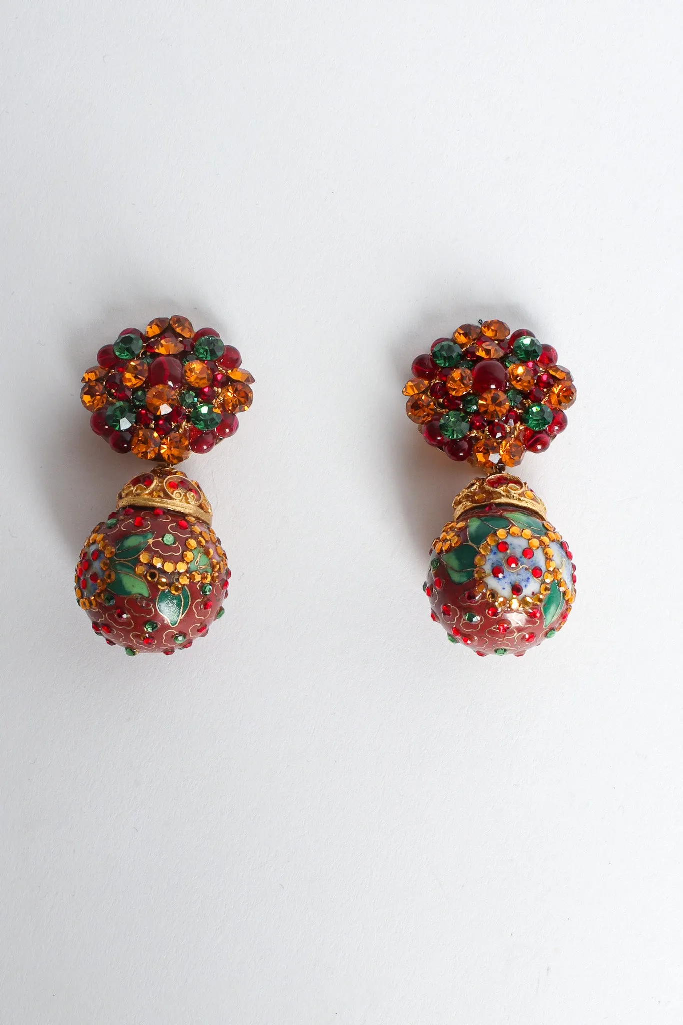 Floral Cloisonné Rhinestone Earrings