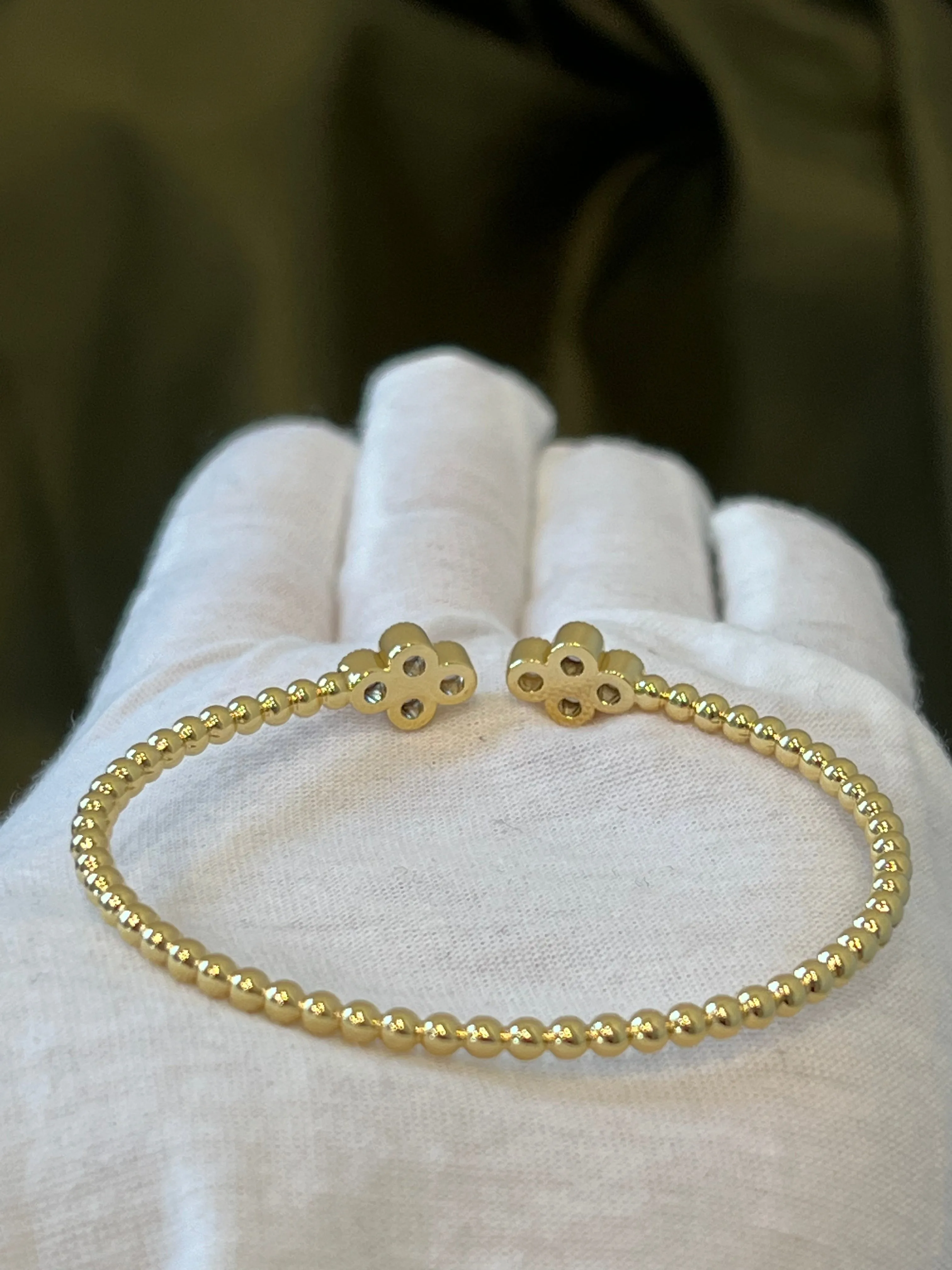Flower CZ Beaded Cuff Bracelet - Gold