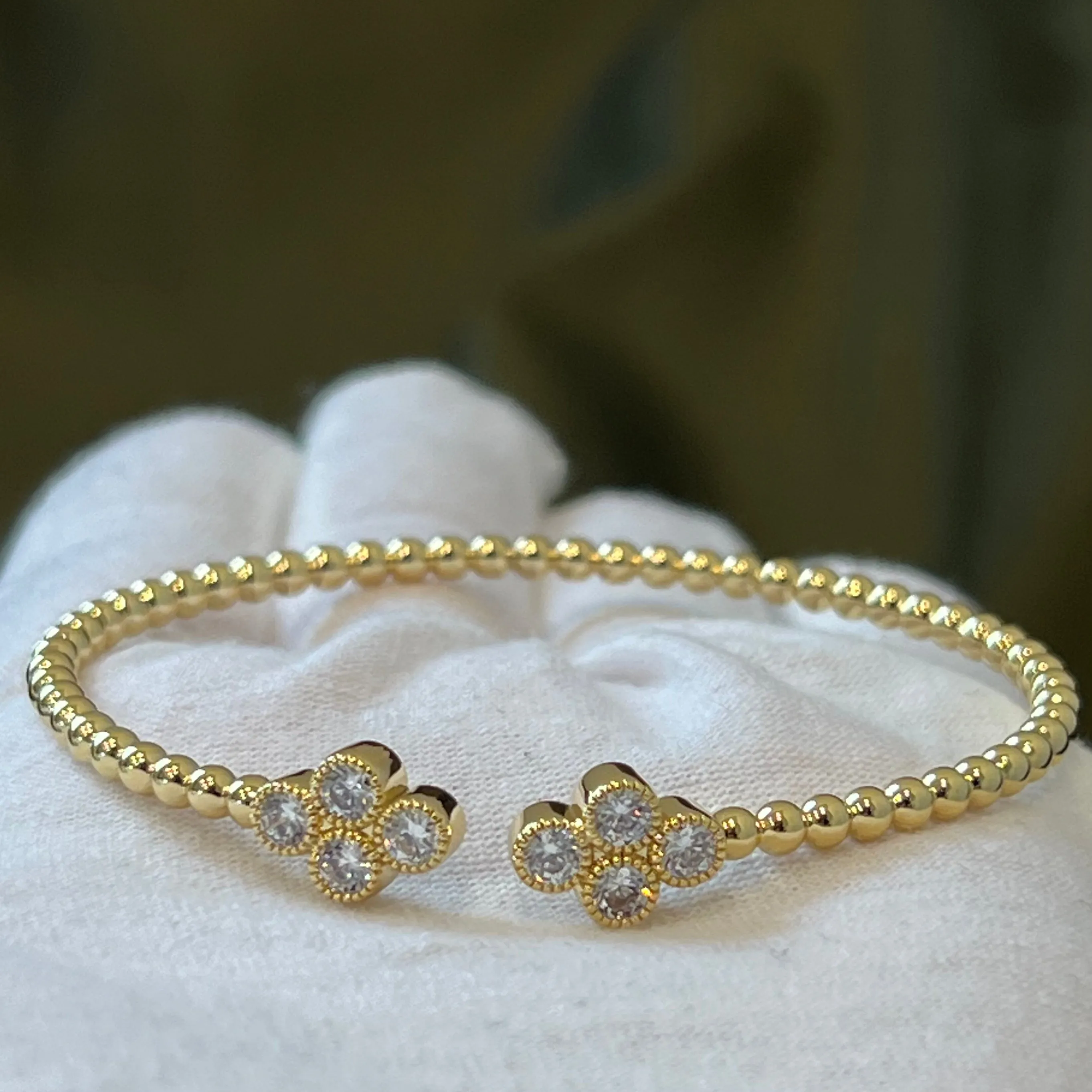 Flower CZ Beaded Cuff Bracelet - Gold