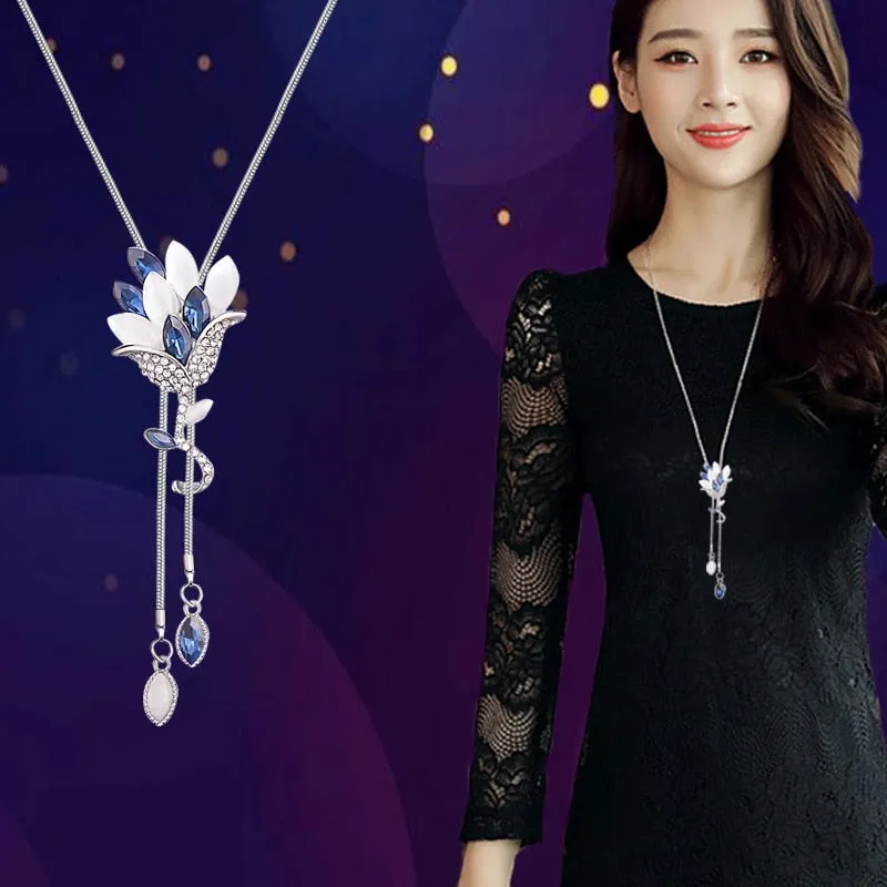 Flower Tassel Long Necklace Temperament Women Pendant  Necklace Jewelry