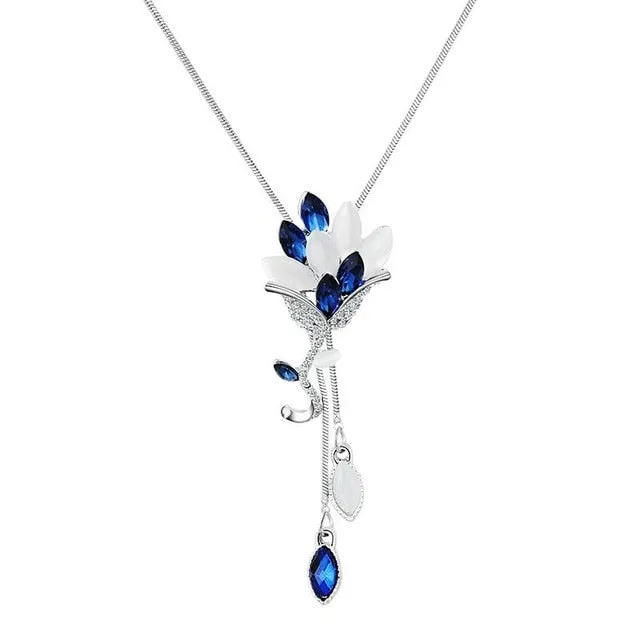 Flower Tassel Long Necklace Temperament Women Pendant  Necklace Jewelry