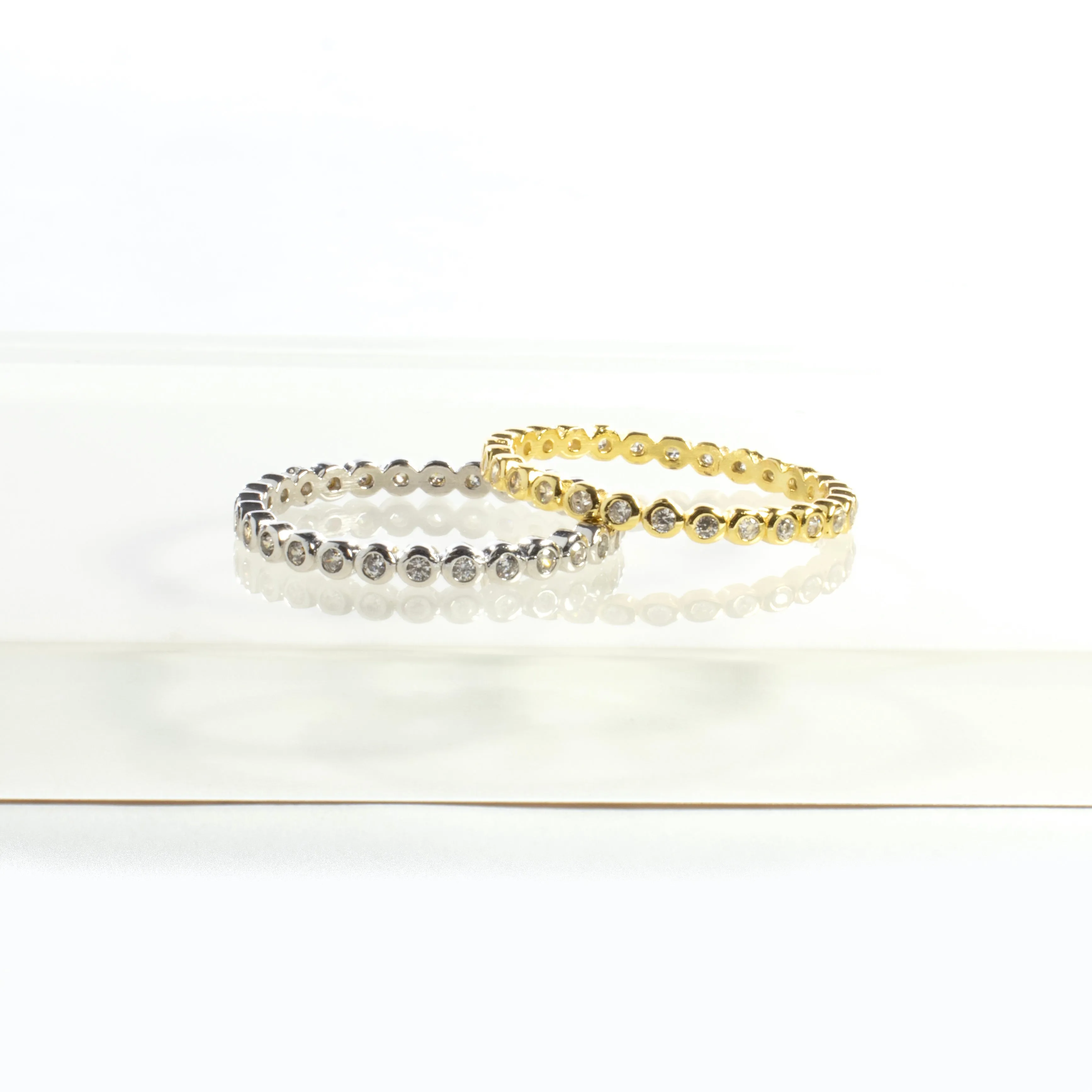 Full Eternity CZ Band Ring - Gold and Silver
