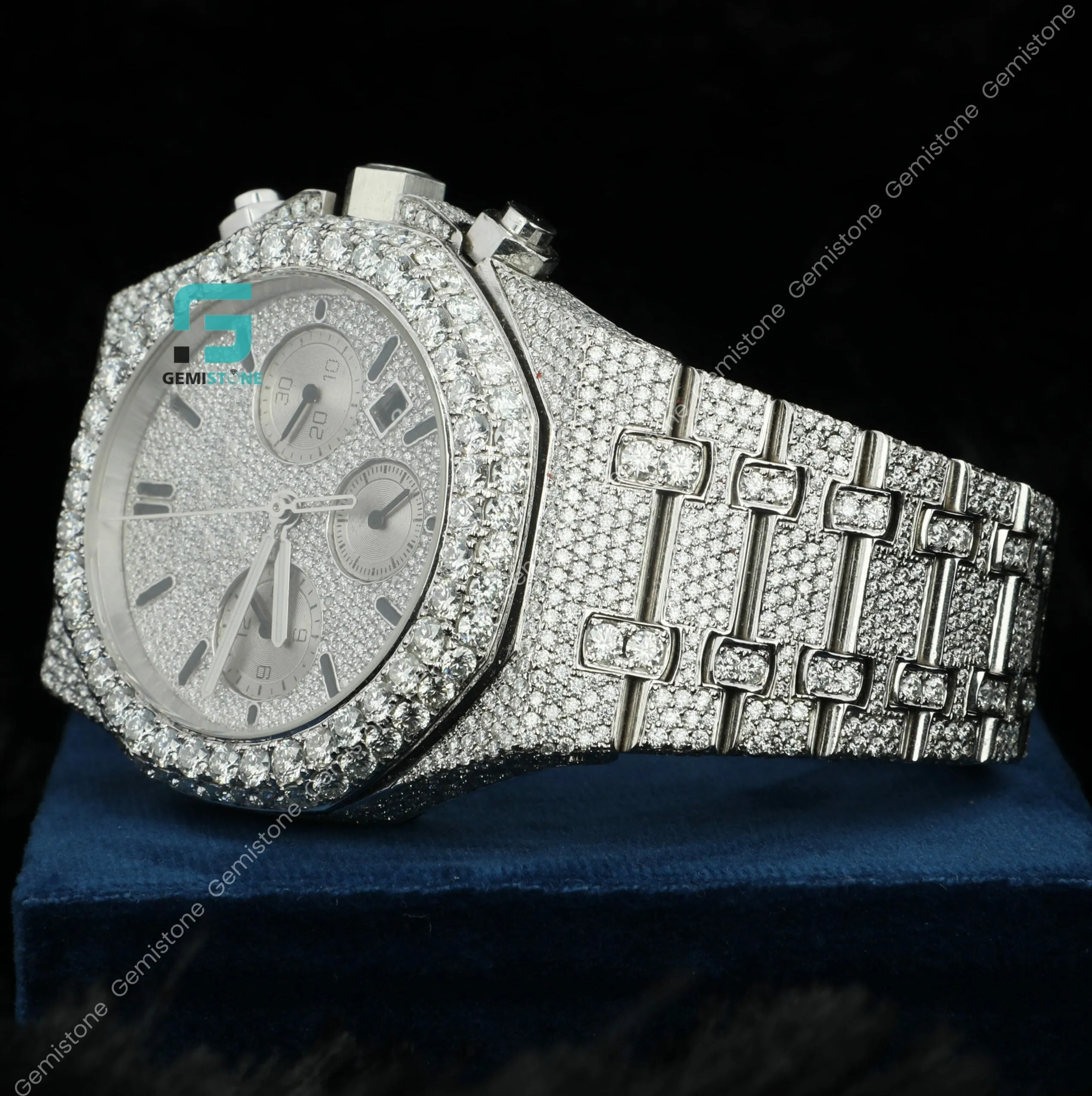 Fully Studded Royal Oak Chronograph Iced Diamond Watch For Men