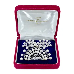 Furuya Peacock Vintage Japanese Saltwater Cultured Akoya Pearl Brooch & Screwback Earring Set- Sterling Silver