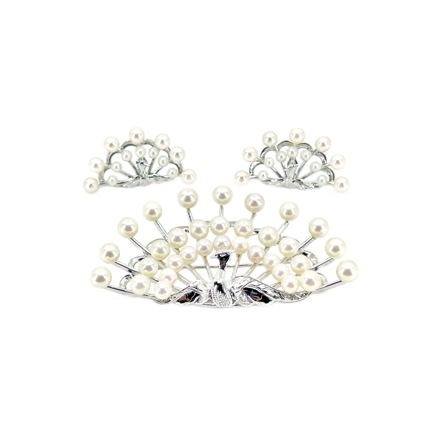 Furuya Peacock Vintage Japanese Saltwater Cultured Akoya Pearl Brooch & Screwback Earring Set- Sterling Silver