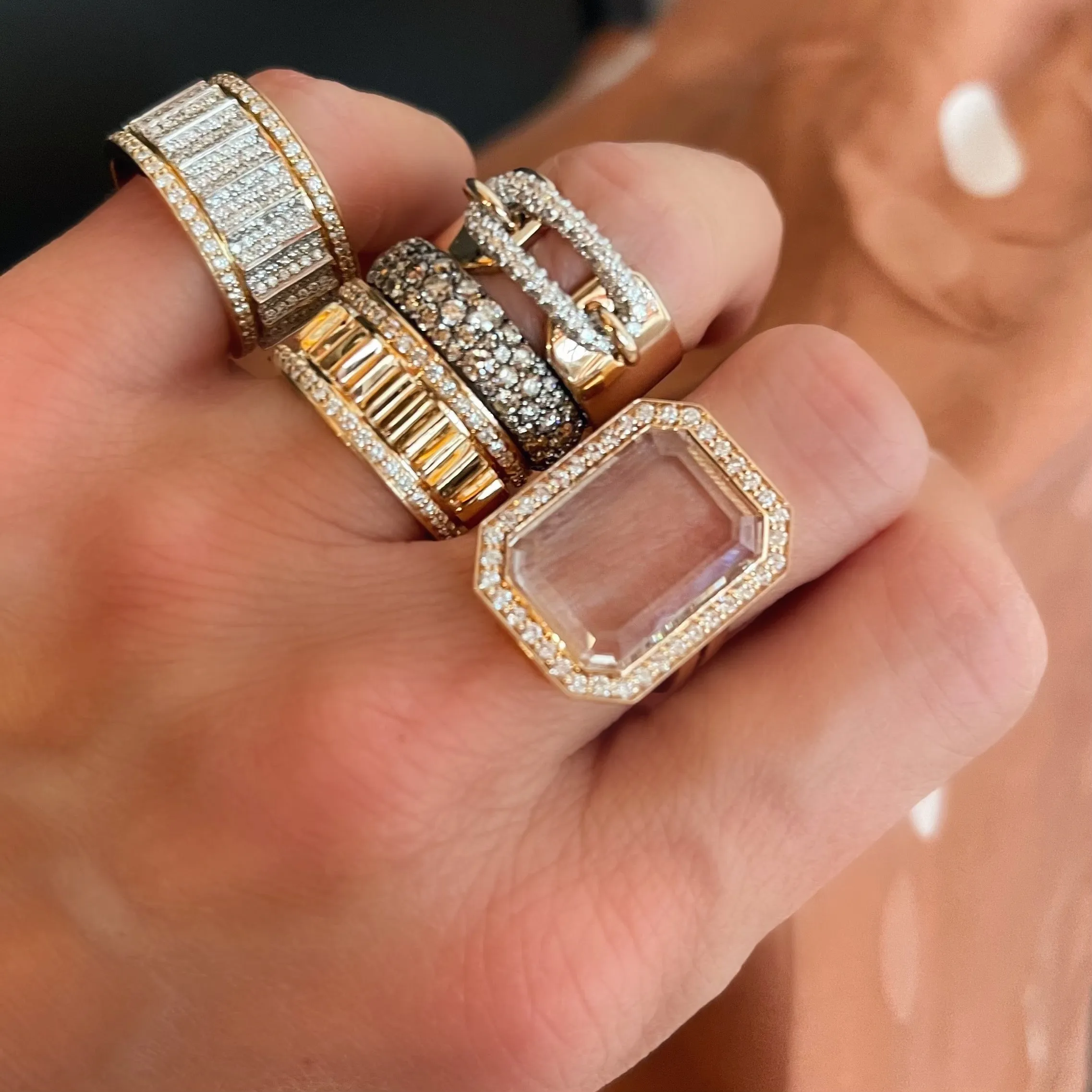 Gemstone or Champagne Diamond Eternity Band Ring