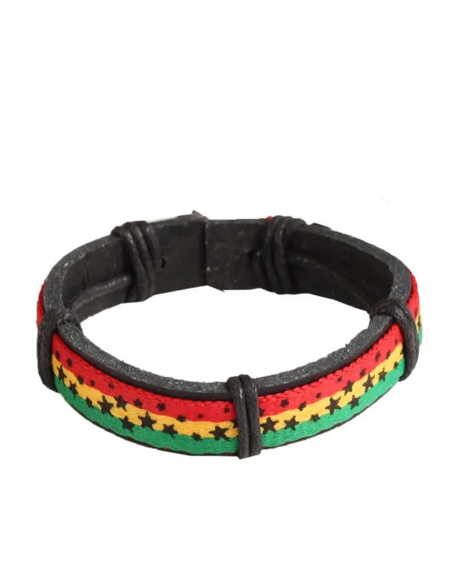 Genuine Leather Rasta Color Man Bracelets