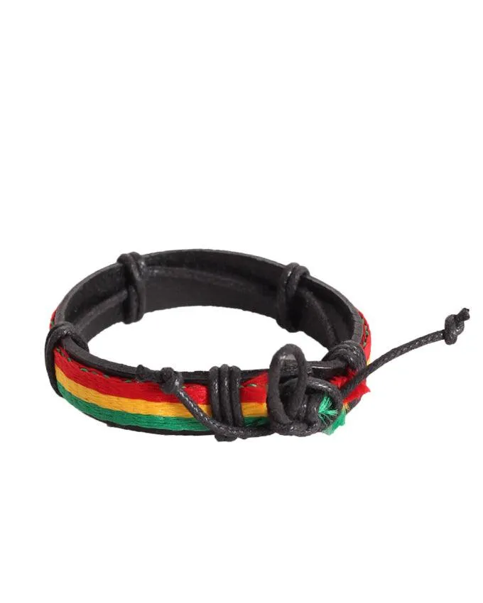 Genuine Leather Rasta Color Wrap Rope Man Bracelets