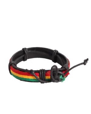 Genuine Leather Rasta Color Wrap Rope Man Bracelets