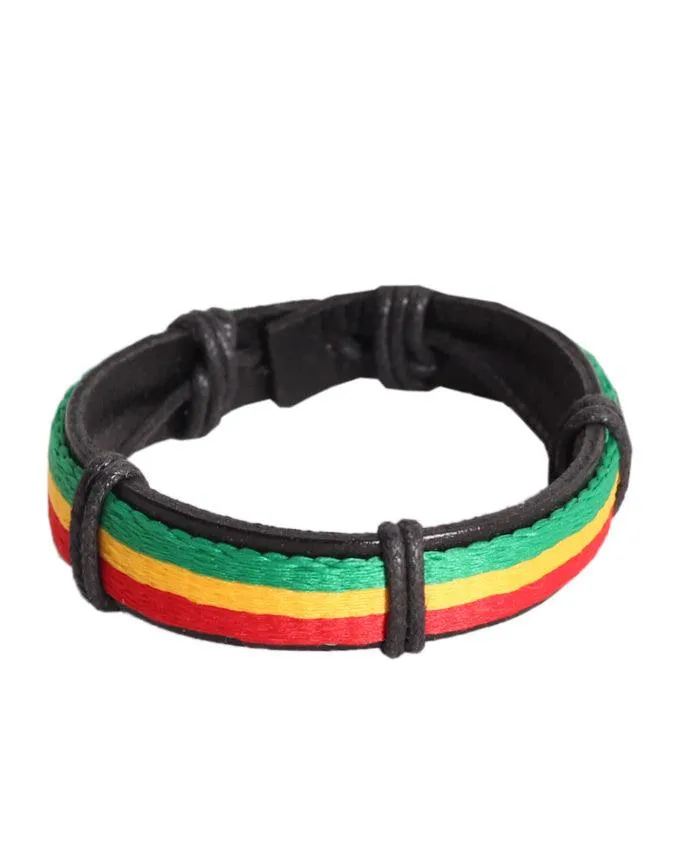 Genuine Leather Rasta Color Wrap Rope Man Bracelets