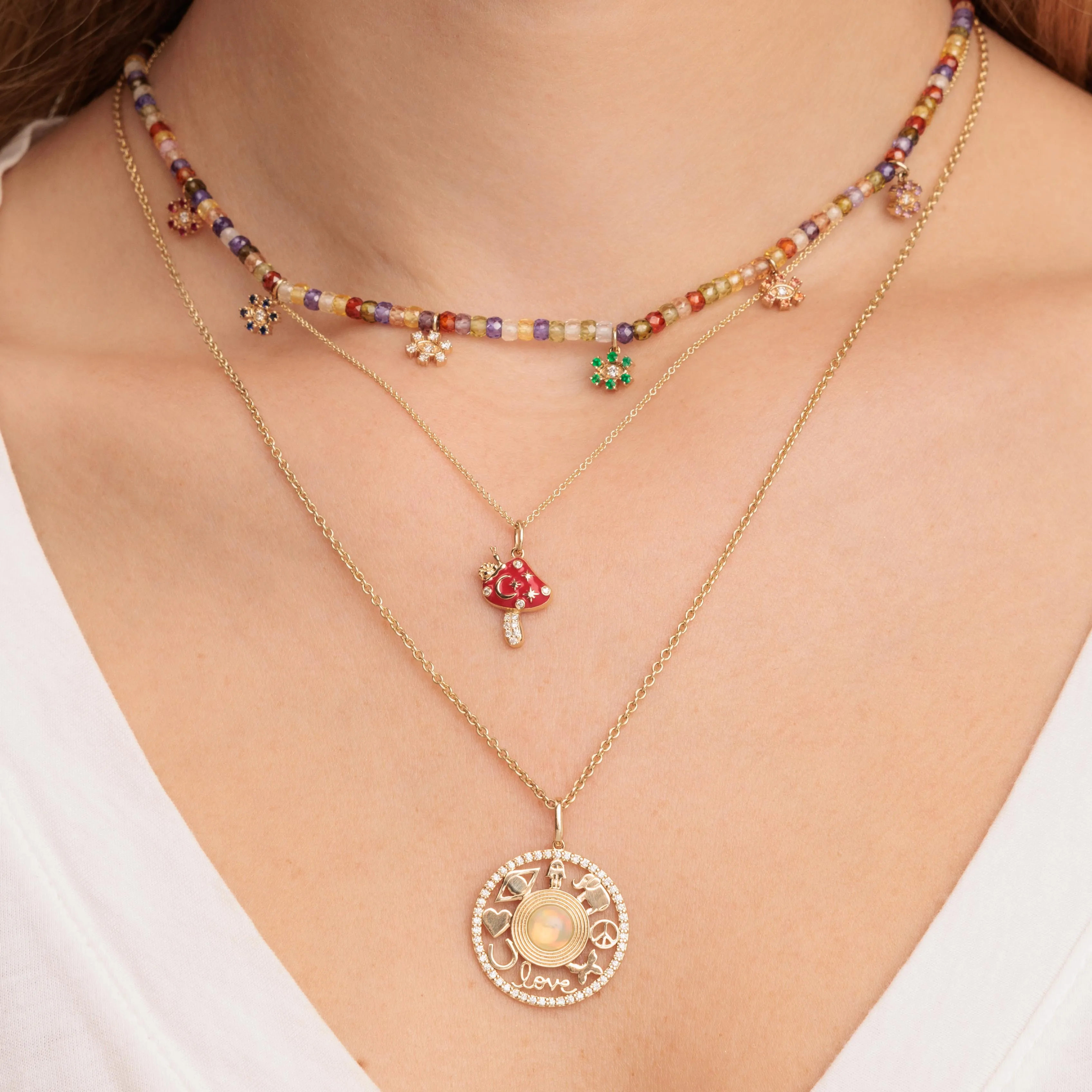 Gold & Diamond Multi Marquise Eye Flower Multicolor Zircon Necklace