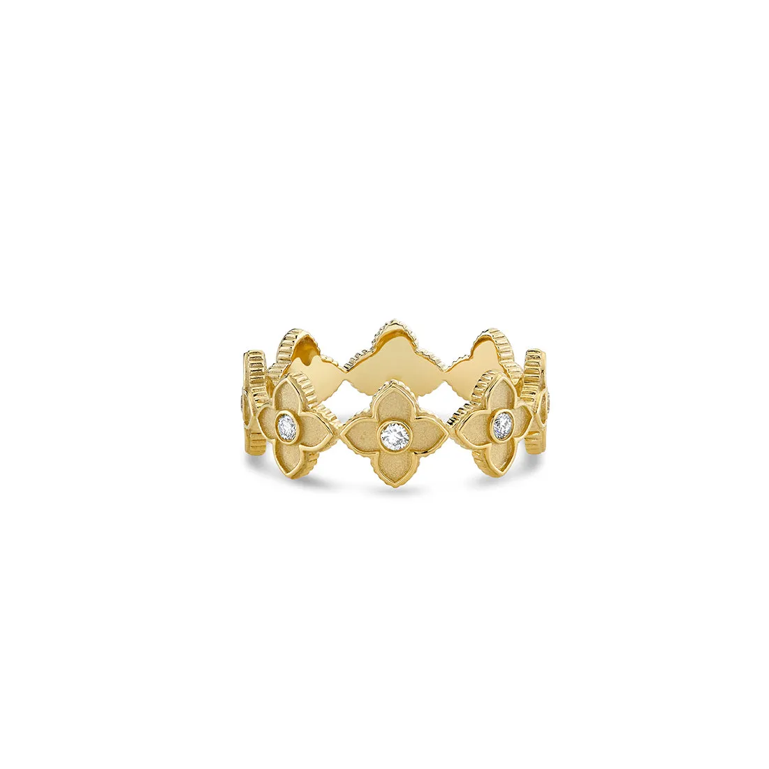 Gold & Diamond Satin Moroccan Flower Eternity Ring