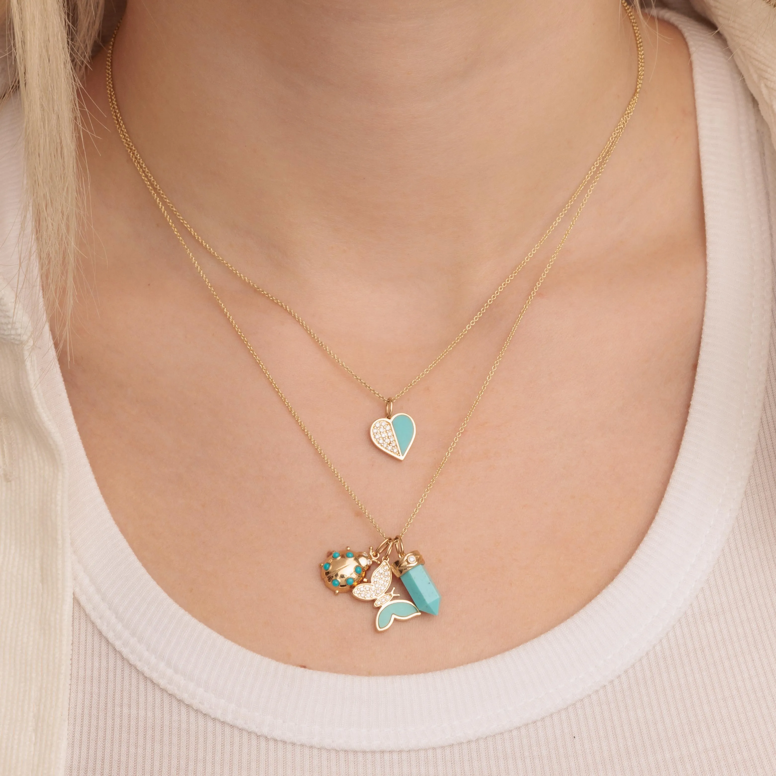 Gold & Diamond Small Carved Stone Charm