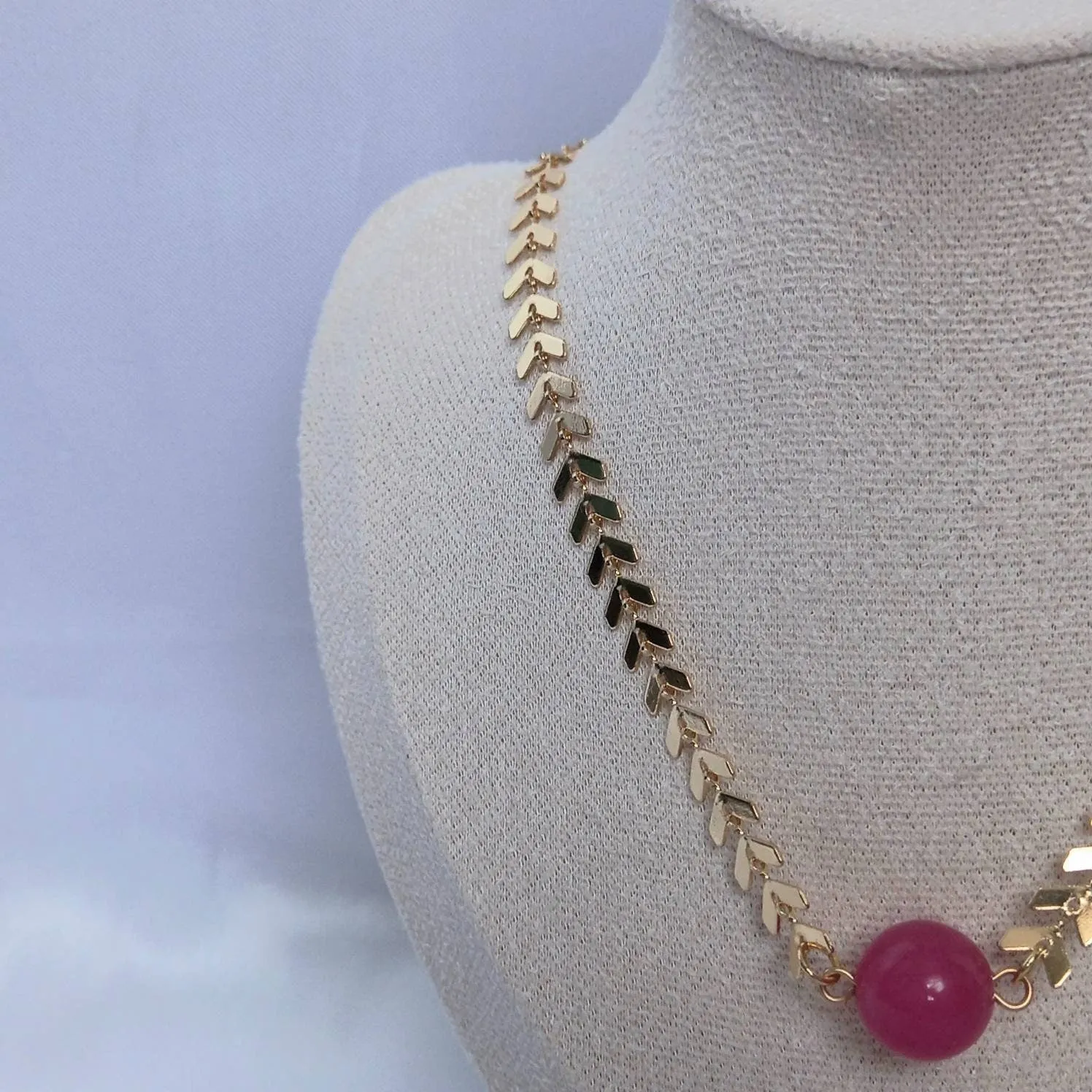 Gold Beaded Choker Necklace - Gold Necklaces,Pink Beaded Necklaces,Pink Necklace,Gold Jewellery In The UK,Gold Choker Necklaces In The UK