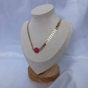 Gold Beaded Choker Necklace - Gold Necklaces,Pink Beaded Necklaces,Pink Necklace,Gold Jewellery In The UK,Gold Choker Necklaces In The UK