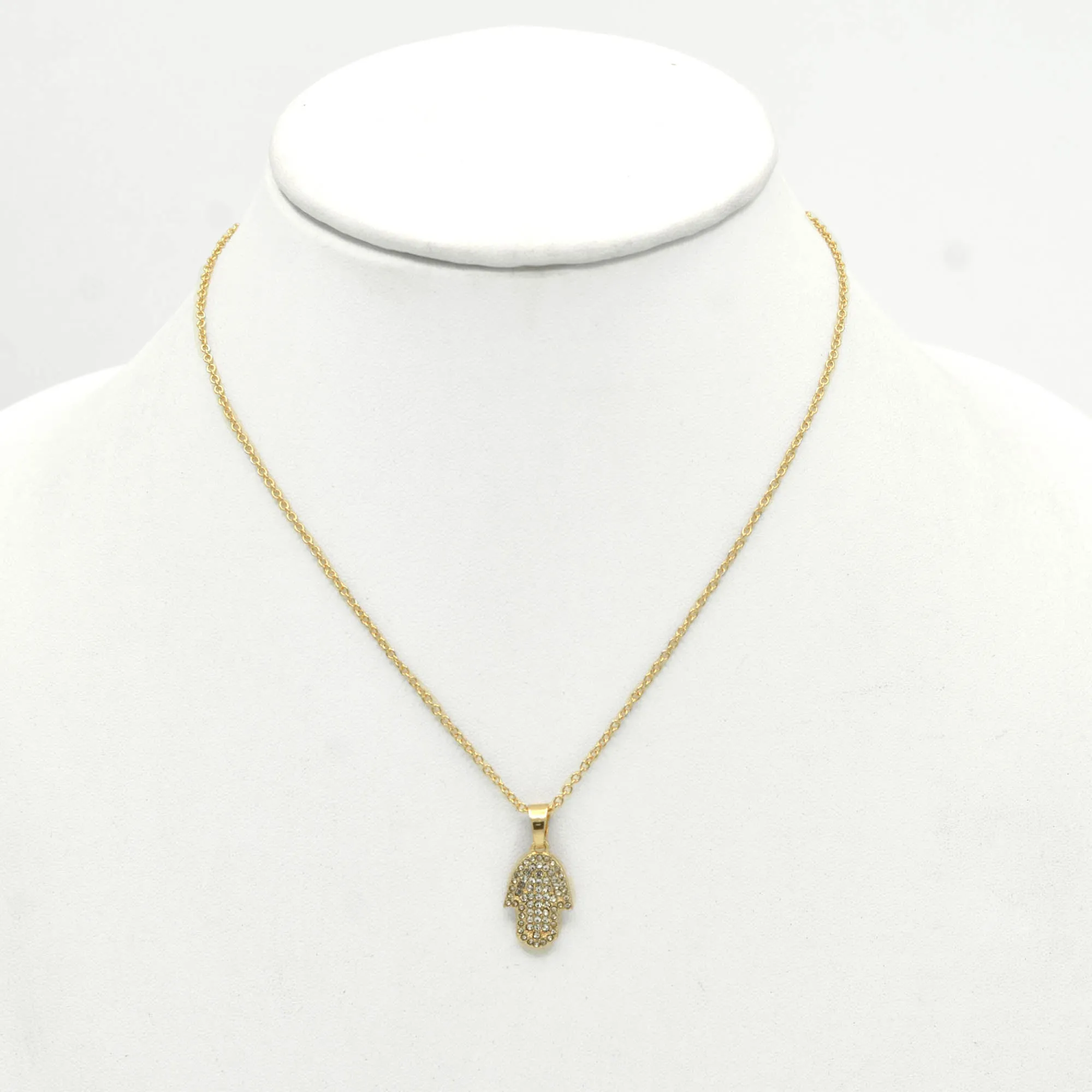 GOLD CRYSTAL HAMSA HAND PENDANT NECKLACE #SQXL0814G (SC13/TF12)