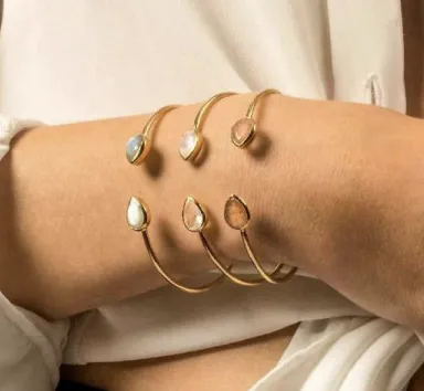 Gold Cuff with Semi Precious Stone