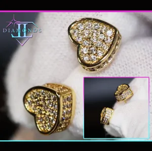 Gold Diamond Heart Ear Studs