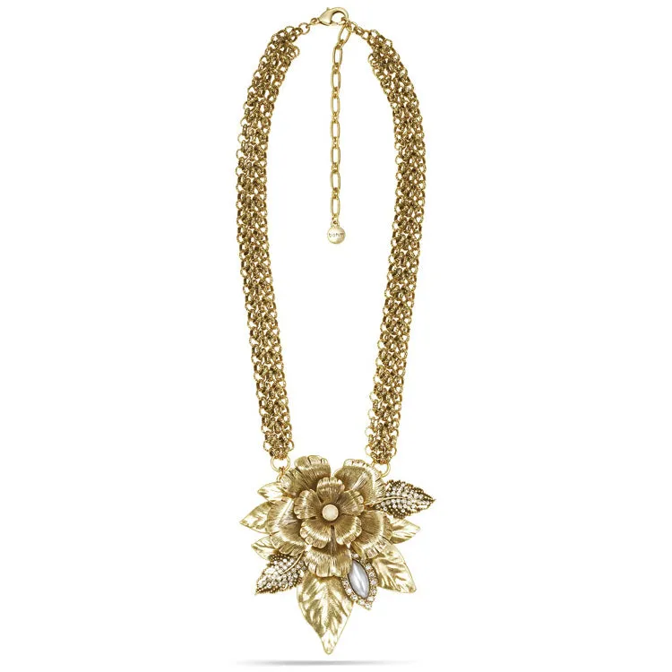 GOLD FLOWER PEARL AND WHITE CRYSTAL NECKLACES #307GD1301 (5E5/9C1/3C1/8F11/5F6)