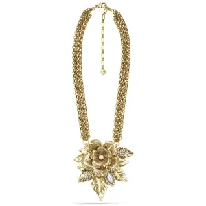 GOLD FLOWER PEARL AND WHITE CRYSTAL NECKLACES #307GD1301 (5E5/9C1/3C1/8F11/5F6)
