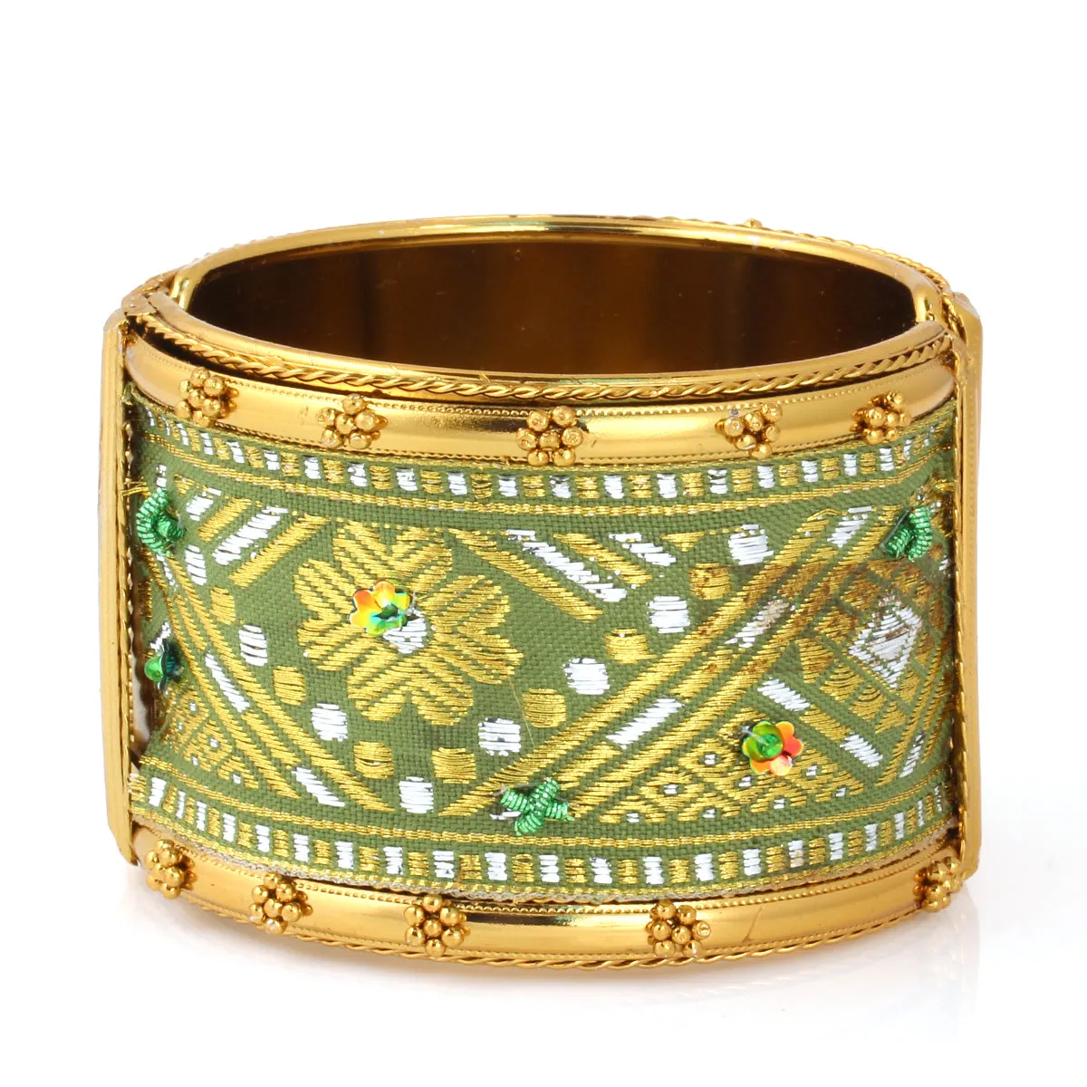 GOLD GREEN SILK INDIAN CUFF BRACELET #B2225289GRN (14th FL EXIT row)