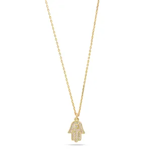 GOLD HAMSA HAND CRYSTAL PENDANT SHORT NECKLACE #N83110GLD