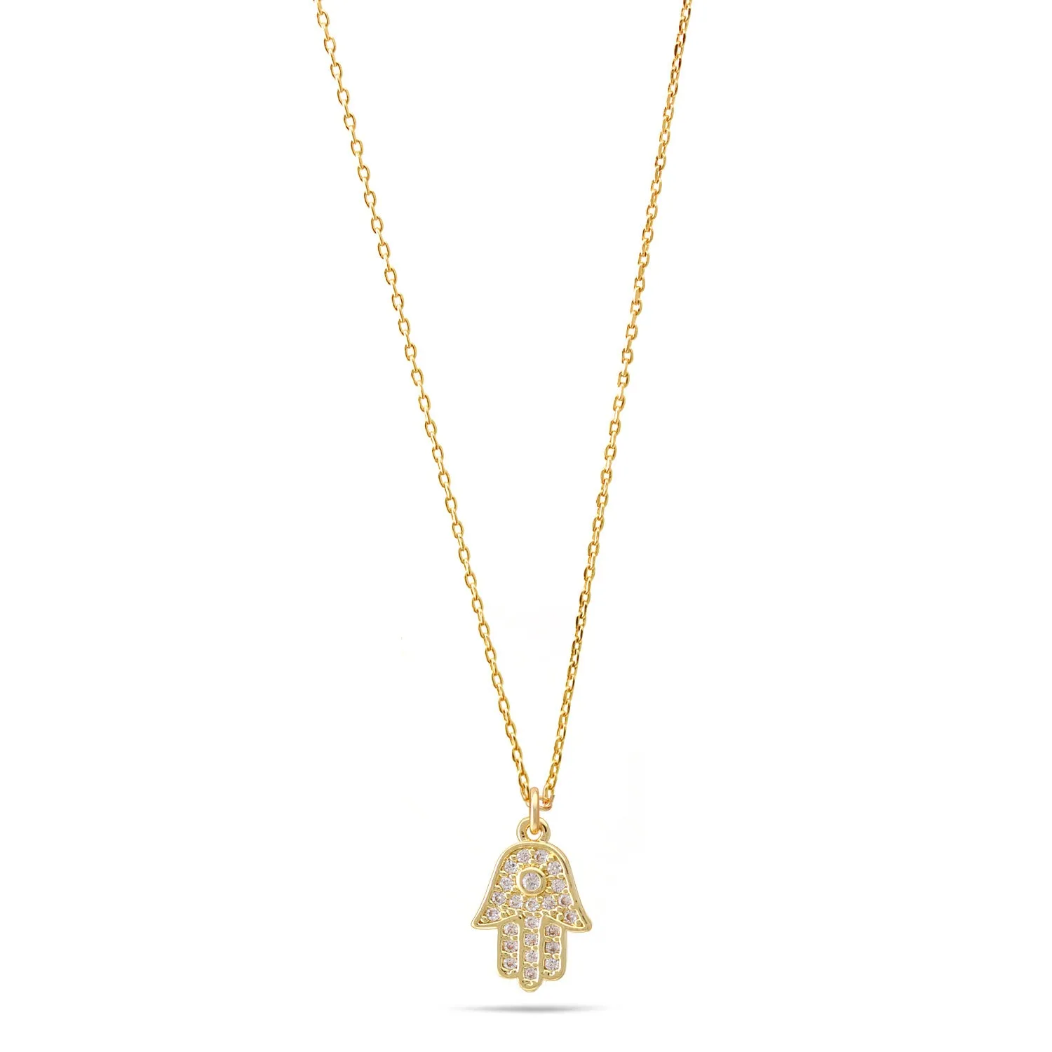 GOLD HAMSA HAND CRYSTAL PENDANT SHORT NECKLACE #N83110GLD