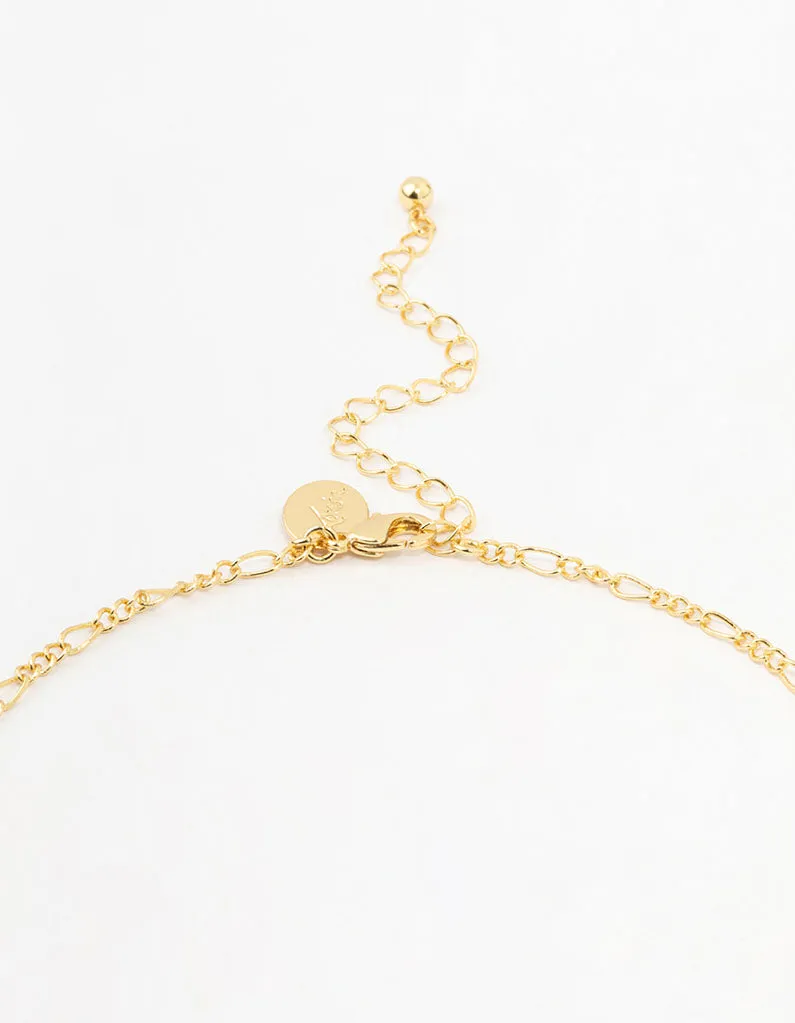 Gold Plated Brass Figaro Pearl Station Necklace