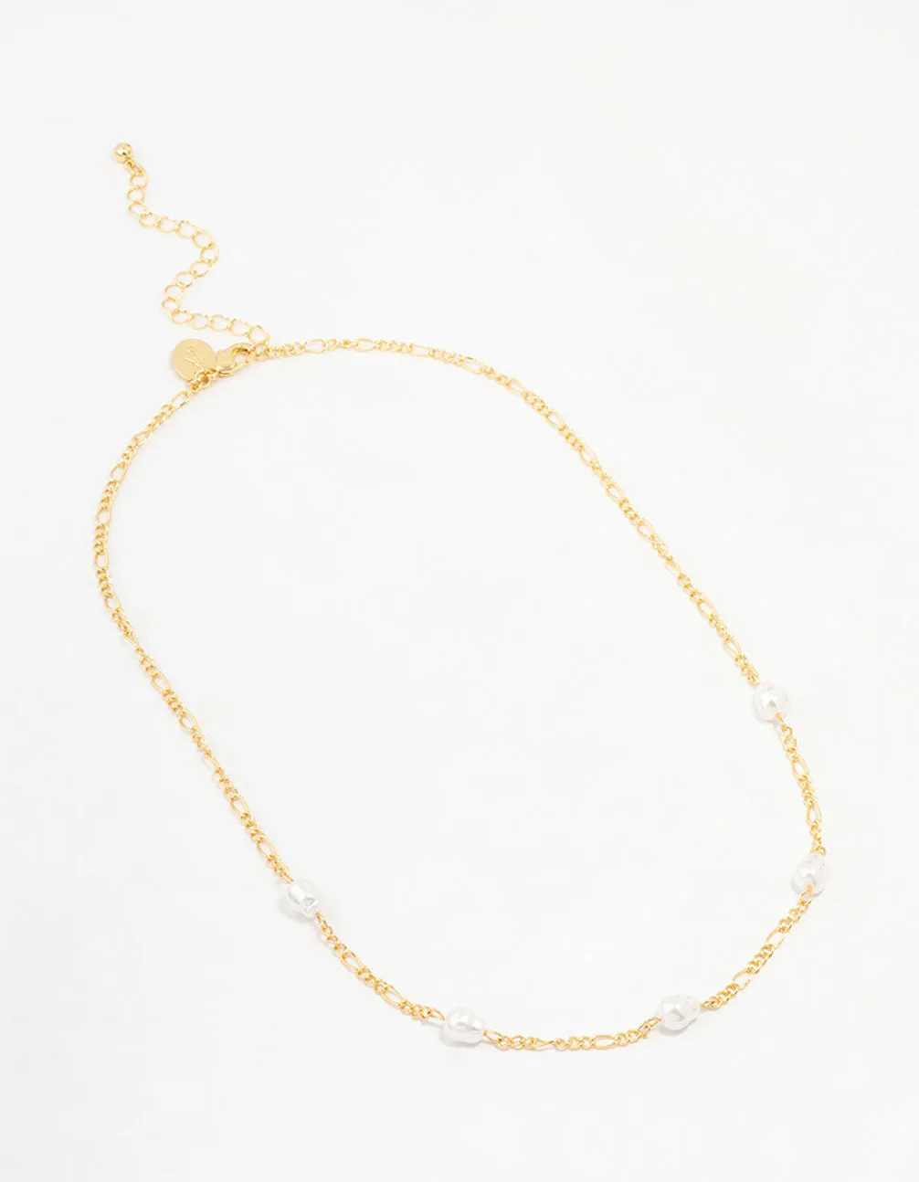 Gold Plated Brass Figaro Pearl Station Necklace