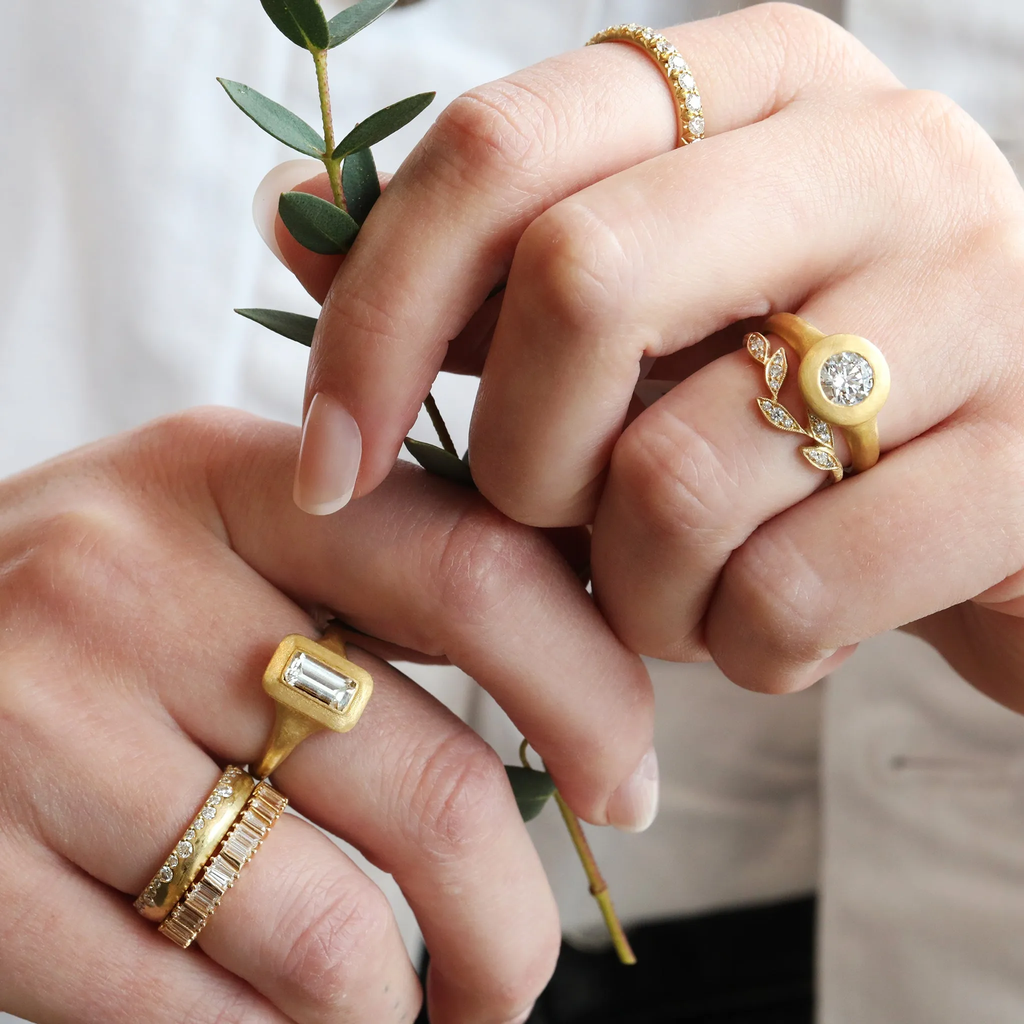 Gold "Bridge" Eternity Ring with Tapered Baguette and Trapeze-Cut Diamonds