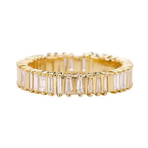 Gold "Bridge" Eternity Ring with Tapered Baguette and Trapeze-Cut Diamonds