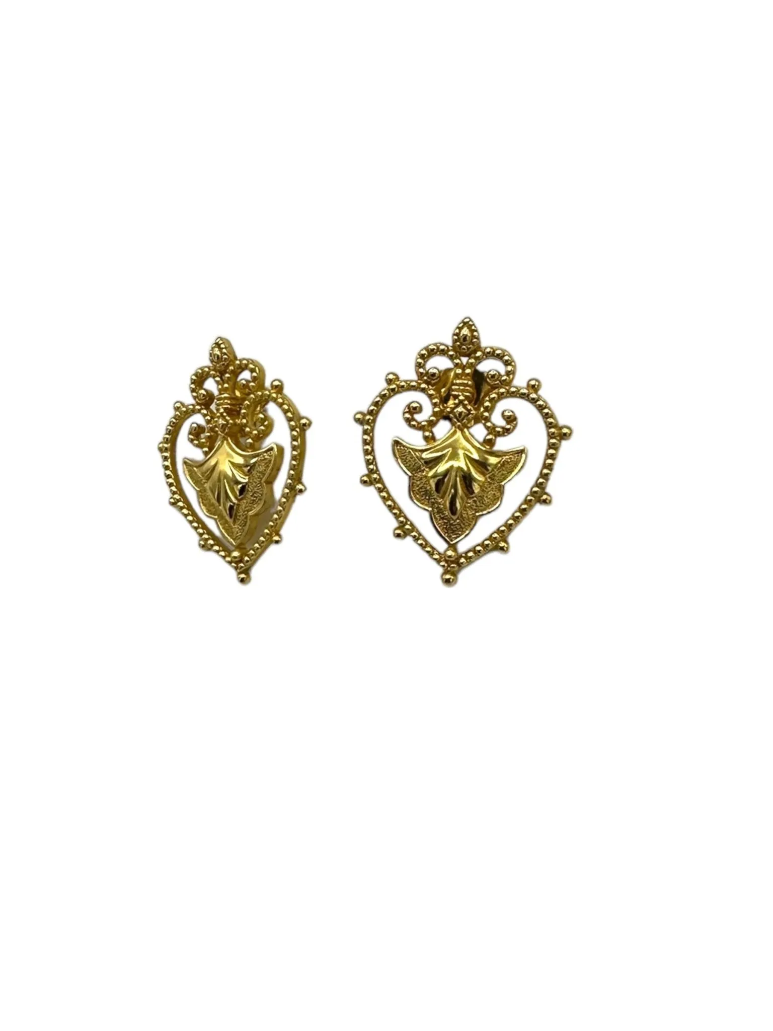 Gold Victorian Revival Heart Vintage Pierced Earrings